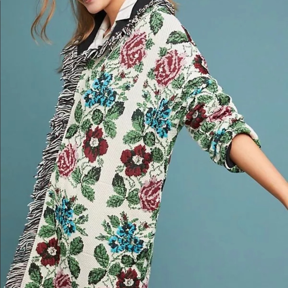 NWT $248 Anthropologie Floral Intarsia Cardigan M